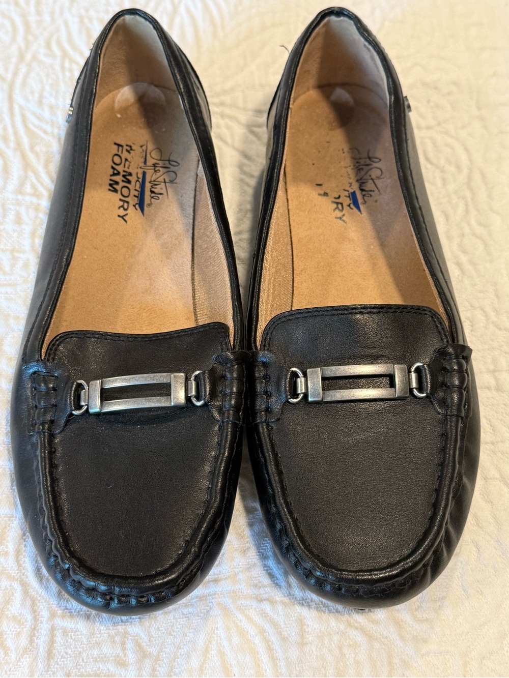 Life Stride black memory foam loafers slip on flats shoes 9 9M